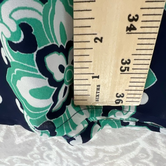 LUXOLOGY DRESS BEAUTIFUL PRINT ROLL TAB SLEEVE POCKETS 10 GREAT FIT BLUE GREEN - Picture 11 of 11